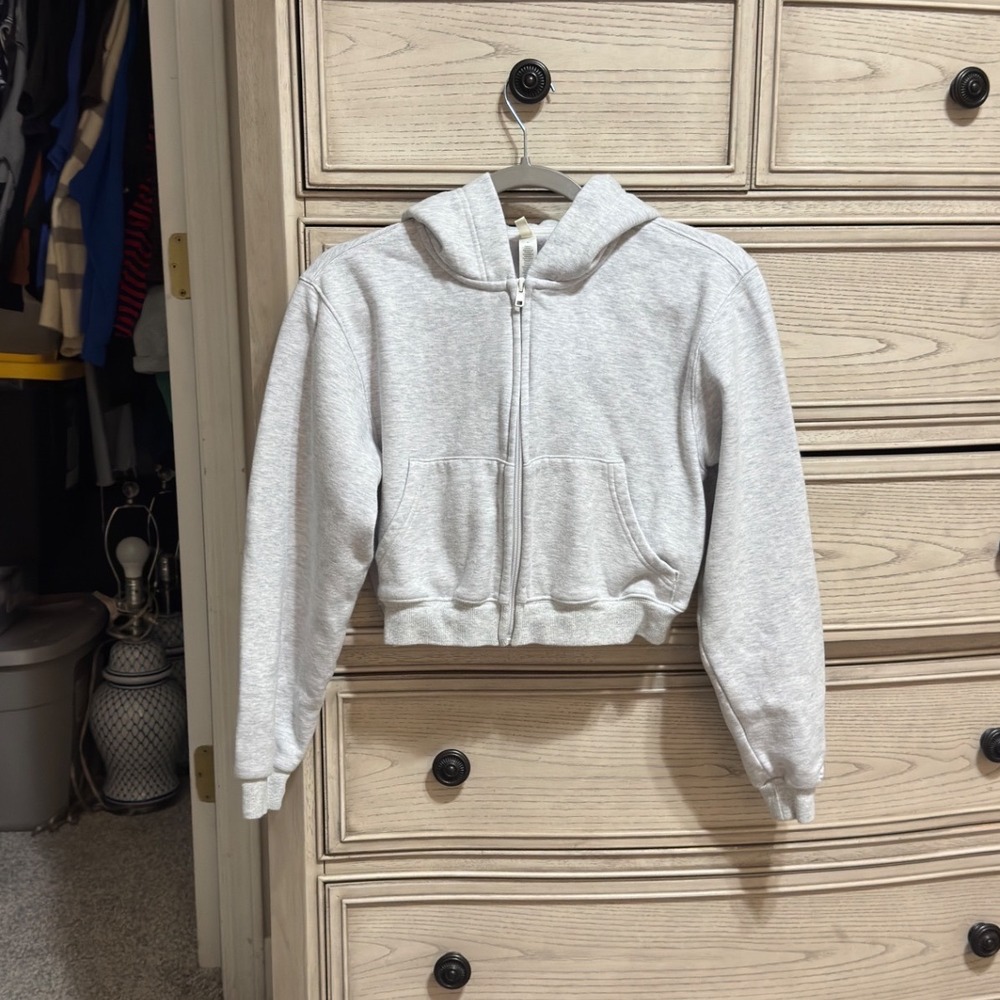 SKIMS Cotton Fleece Classic Zip Up Hoodie Light Heather Grey Size M